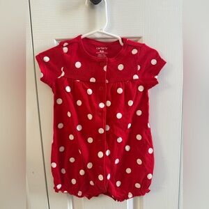 Carter's Red and White Polka Dot Button Down Romper 6M